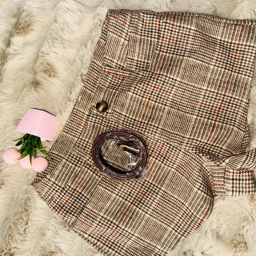 W for Women Checkered Dress Pants in Brown and Tan